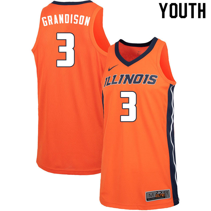 Youth #3 Jacob Grandison Illinois Fighting Illini College Basketball Jerseys Sale-Orange